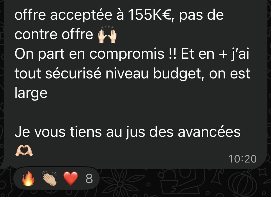 Capture du message : Une offre acceptée