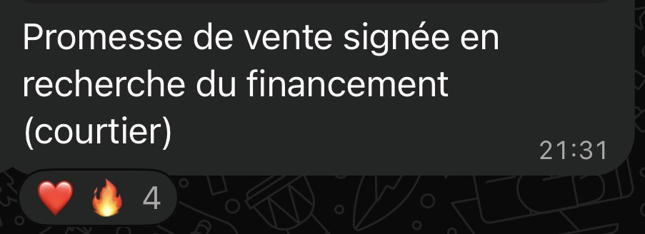 Capture du message : Une promesse de vente signée