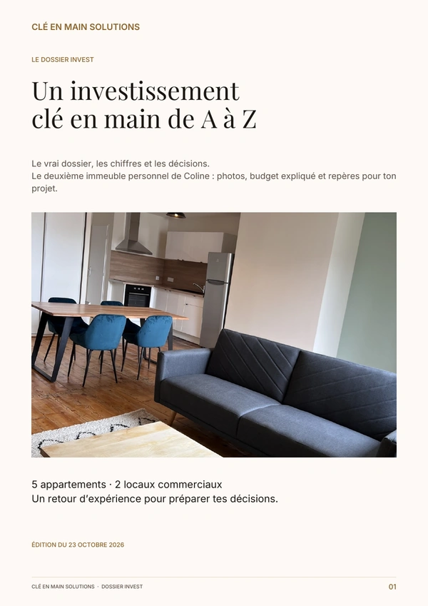 Couverture du guide Clé en Main Solutions : Un investissement clé en main de A à Z, le vrai dossier, les chiffres et les décisions
